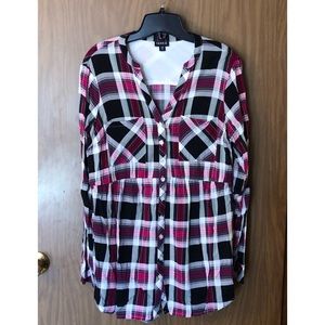 Black and Pink Plaid Button Down Babydoll Tunic